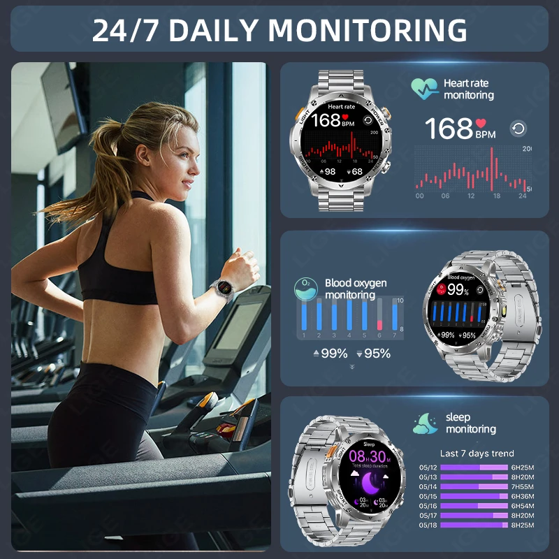 LIGE New Military 1000mAh Battery Smart Watch Men IP68 Waterproof LED Flashlight Heart Rate Monitoring Sports Tracker Smartwatch