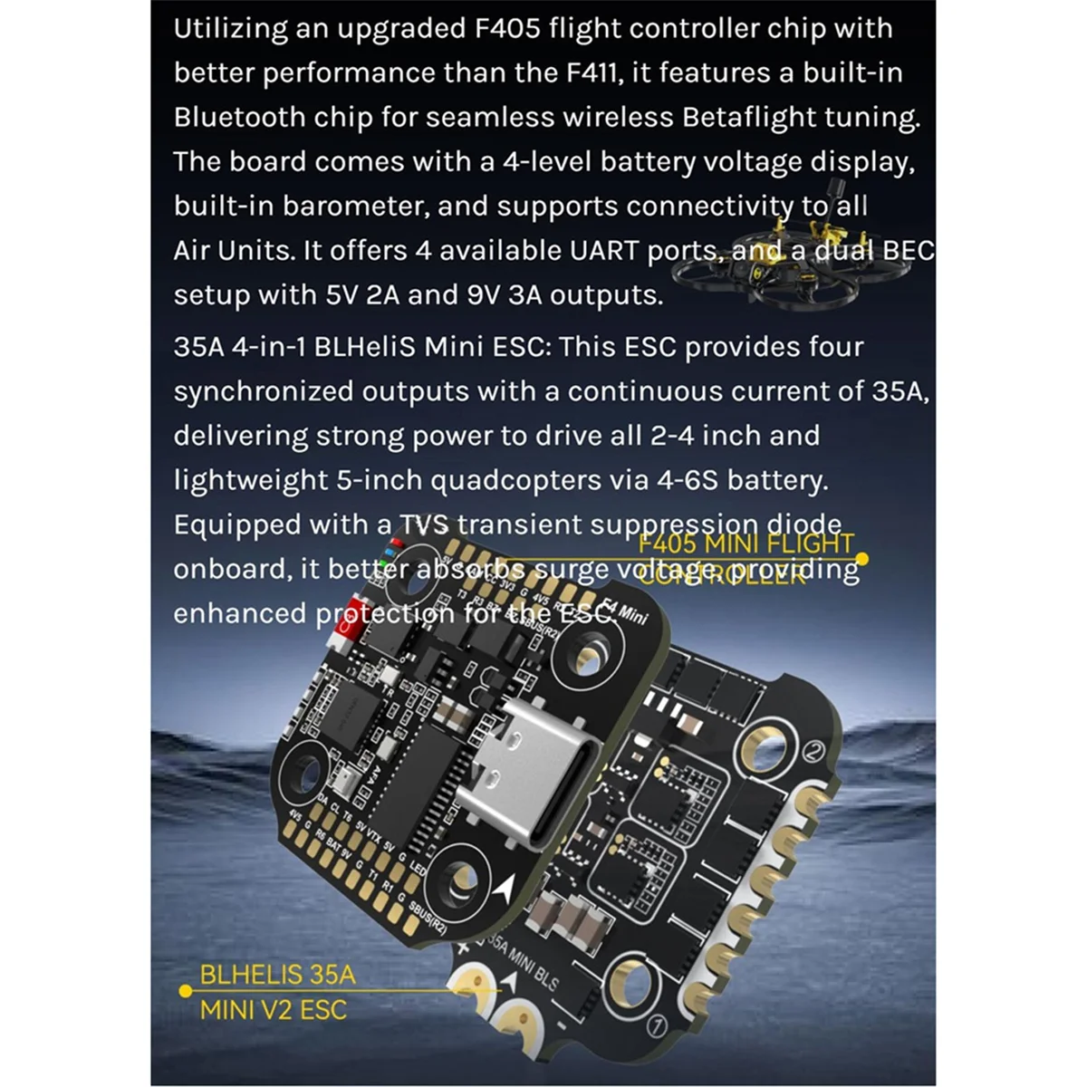 Upgraded For Speedybee F405 Mini Stack BLS 35A 4-in-1for RC FPV Racing Drone
