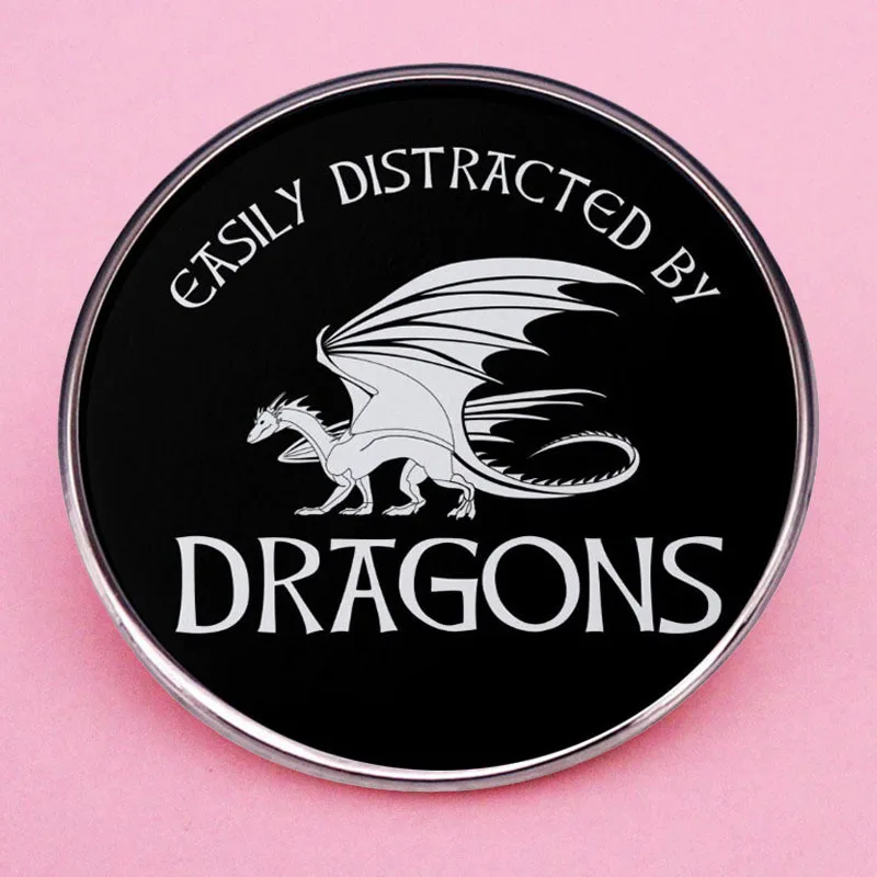 Easily Distracted By Dragons Enamel Pins Game DnD Lapel Badge Brooch Decoration Jewelry