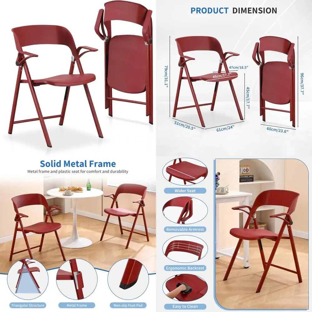 

Пластиковые складные стулья с подлокотниками, сверхпрочный стальной каркас, коммерческие штабелируемые стулья для гостей