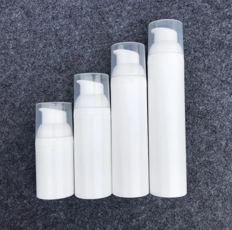 

100pcs 30ml 50ml 75ml 100ml Travel PP white airless lotion pump bottle with plastic pump Refillable Airless bottle SN1423