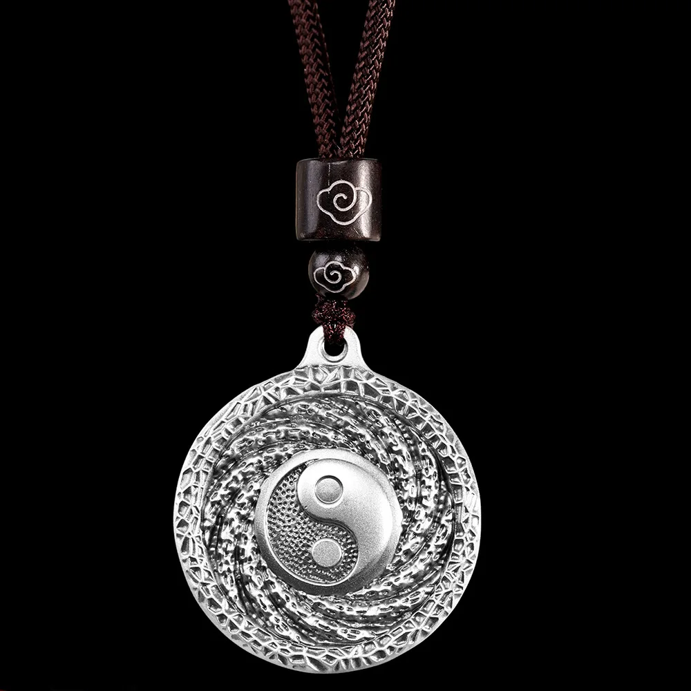 1Piece Magic Taoism Eight Diagrams Neutral Thai Silver Jewelry Real 999 Fine Silver Medal Pendants Necklaces Infinity Rope Chain