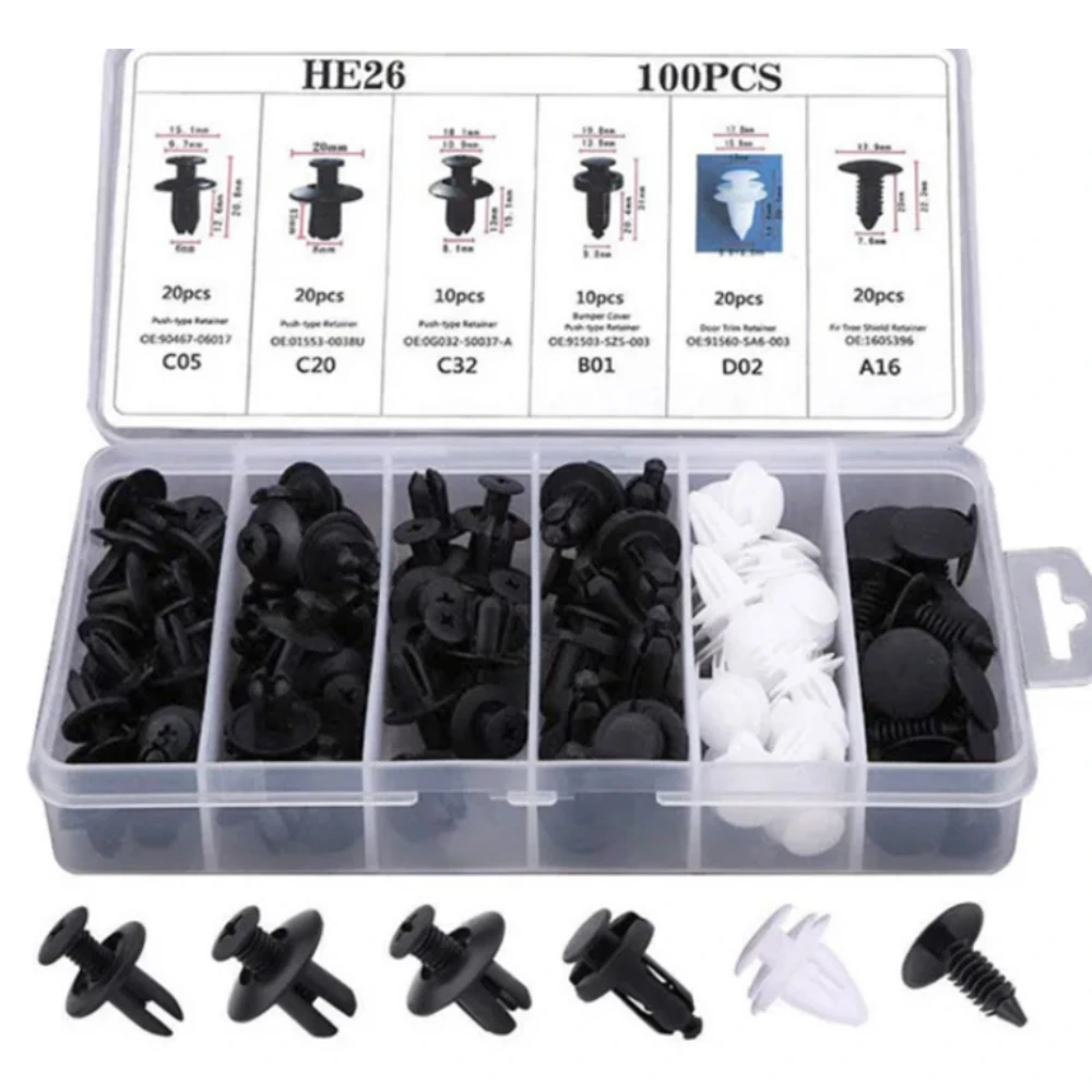 100pcs Auto Fastener Clip Kit Fender Rivet Clips Car Body Push Retainer Pin Rivet Bumper Door Trim Panel Retainer Car Clips