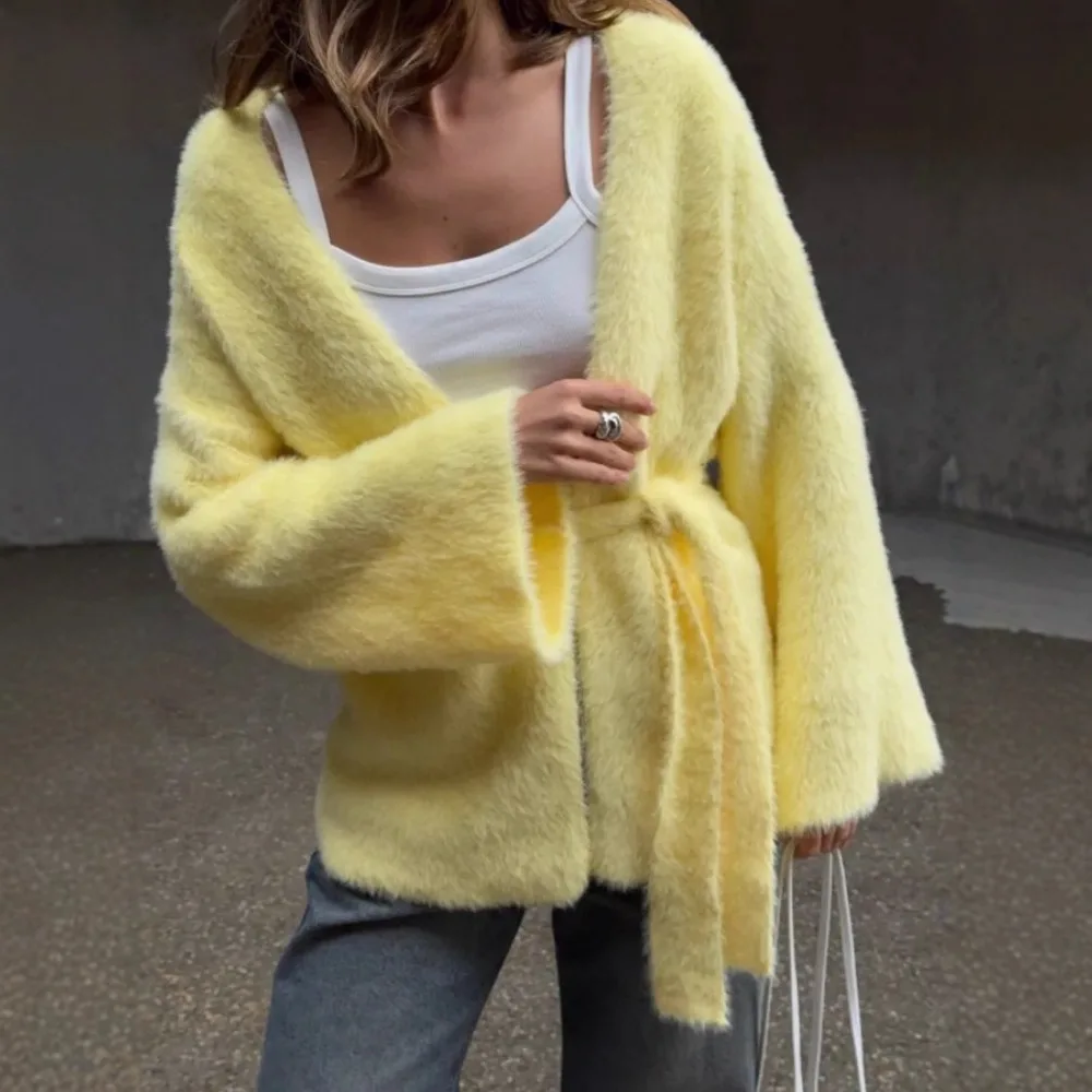 Sweet Yellow High-end Mink Sweater Jacket Women's Autumn and Winter Loose Knitted Cardigan Top