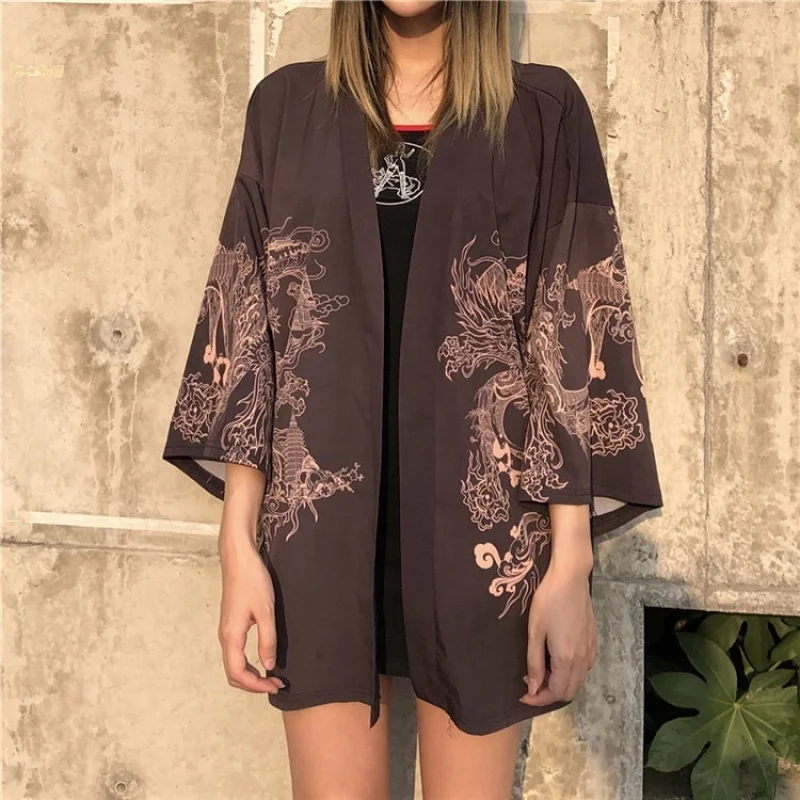 Japanese Style Haori Domineering Chinese Dragon Summer Sun Protective Clothes Kimono Cardigan Men and Women Student Thin Coat Ro