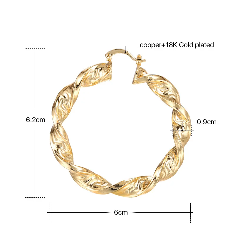 18K Gold Plated Copper round Big Twist Hoop Earrings for Women Fashionable Jewelry Accessory Trendy Party Gift
