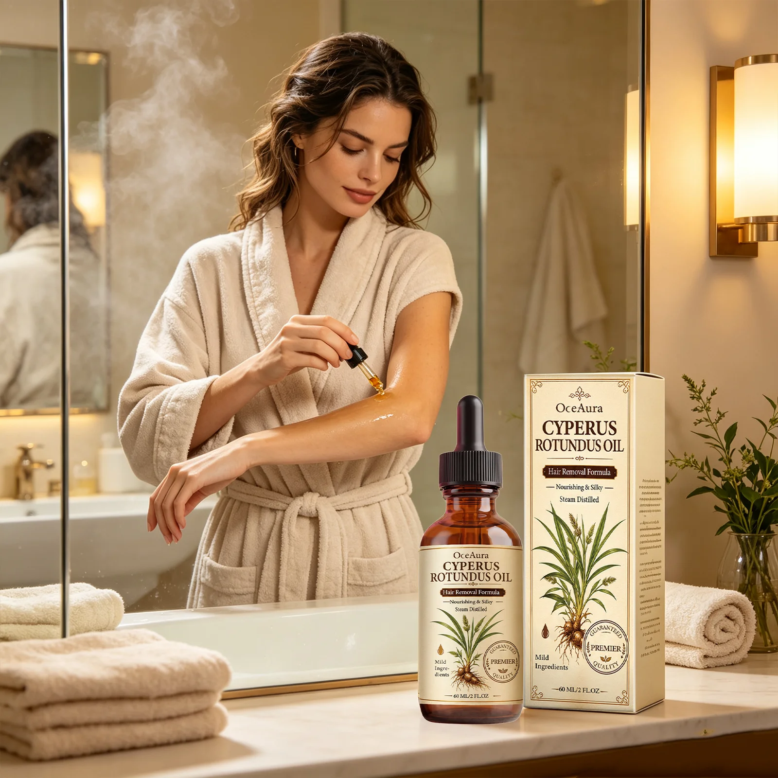 OceAura Cyperus Rotundus Post Depilatory Oil Post‑Shave Soothing Care Deep Nourishment Gentle Cyprus Oil Hair Removal Care 60mL