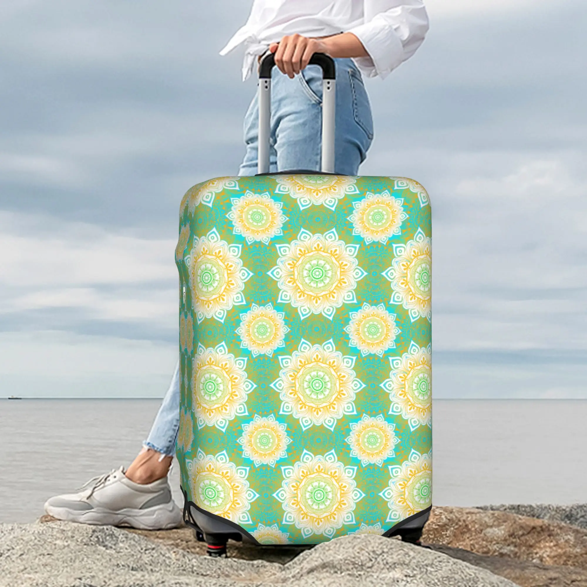 Bohemian Style Mandala Floral Travel Luggage Cover Washable Geometric Suitcase Cover Protector Fit 18-32 Inch 6