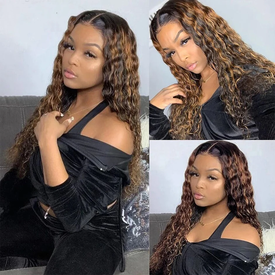 Perruque Lace Frontal Wig Deep Wave naturelle – TRACY HAIR, cheveux bouclés, couleur blond miel HD, à reflets