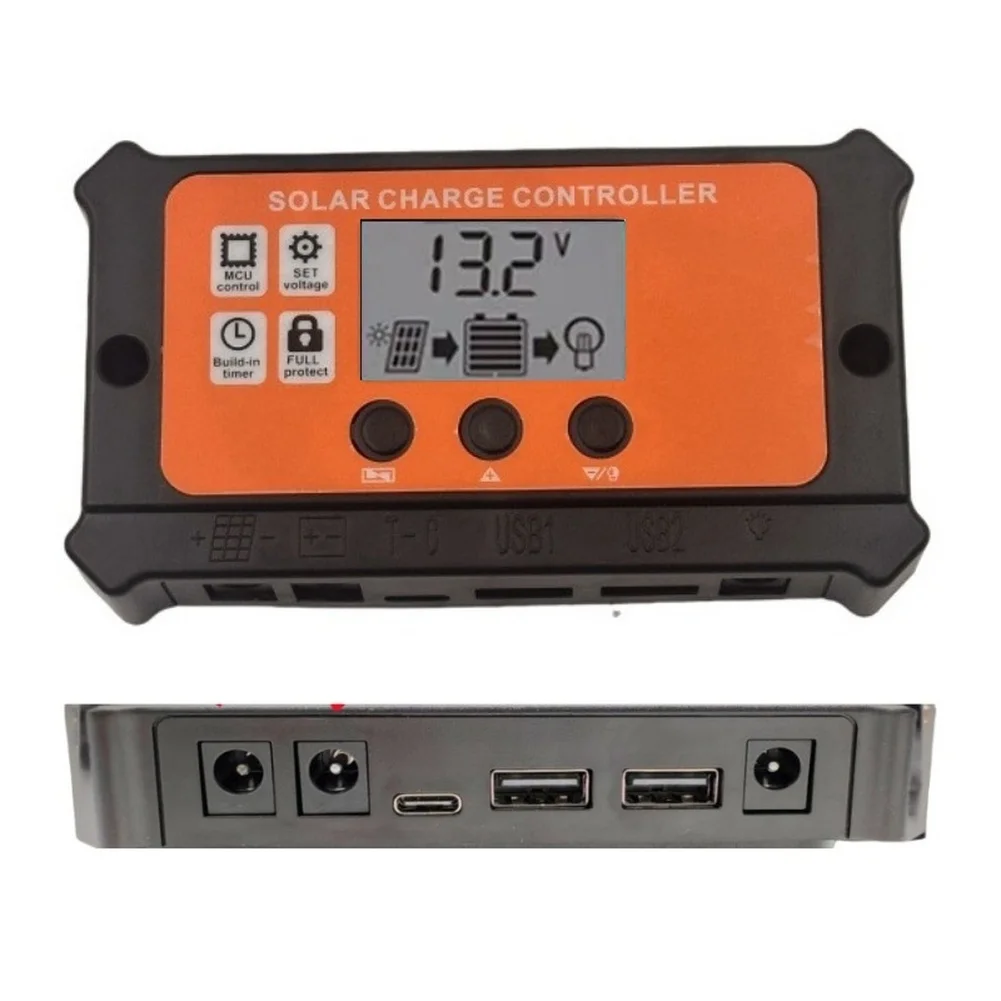 10 Amp Solar Battery Controller with LCD Monitor Type C DC Input Port and Automatic Voltage Selection Between 12V and 24V