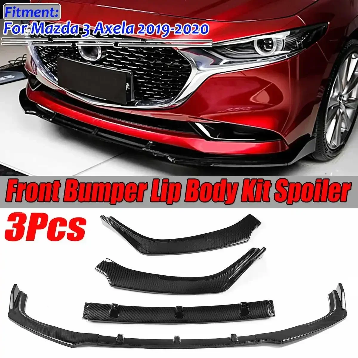 

New Carbon Fiber Look/Black Car Front Bumper Splitter Lip Spoiler Diffuser Guard Cover Trim For Mazda 3 Axela 2019-2020 Body Kit