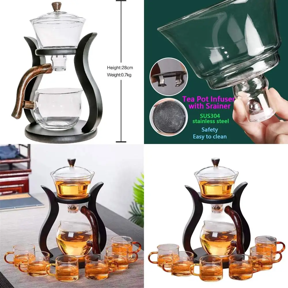 

Semi-Automatic Glass Tea Set with Infuser, 6 Cups, Rotating Drip Design