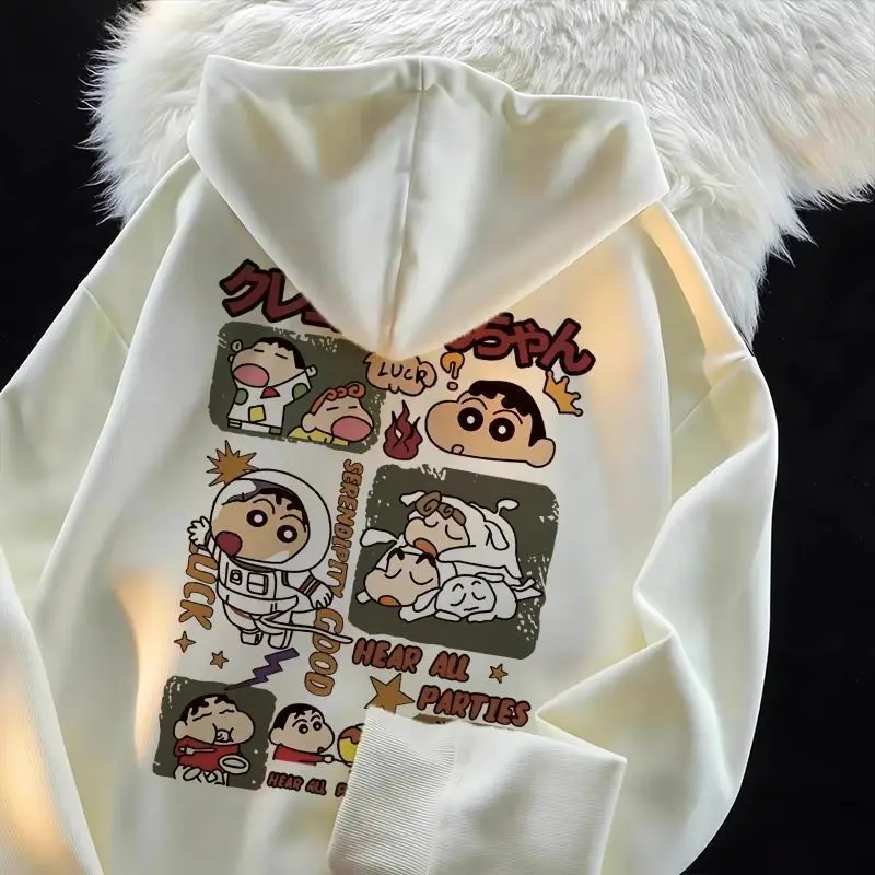 Japanese Hooded Sweatshirt Crayon Shin-Chan Women's Hoodie Autumn Winter Student Cardigan Coat Thickened Warmth Jacket Version