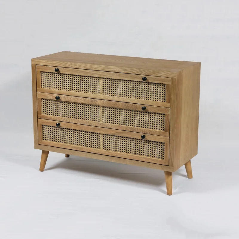 High quality natural rattan and wood cabinet home furniture storage made in Vietnam