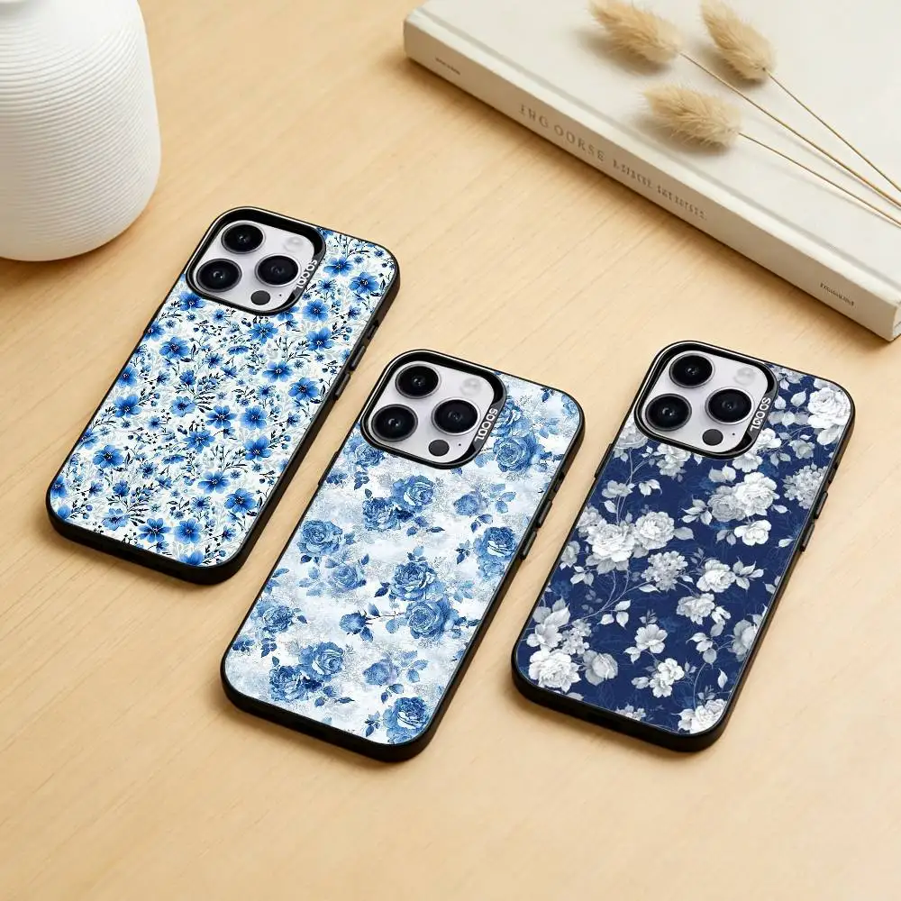 

Blue W-White Porcelain A-Art Phone Case For iPhone 17,16,15,14,13,12,11,Pro Max,Plus Candy Silver Cover
