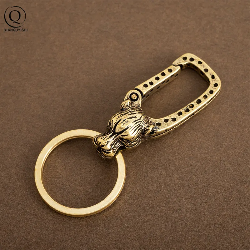 Copper Dragon Head Keychain Antique Craft Key Chains Lobster Clasps Keyring Waist Buckle Brass Metal Vintage Car Key Holder Gift