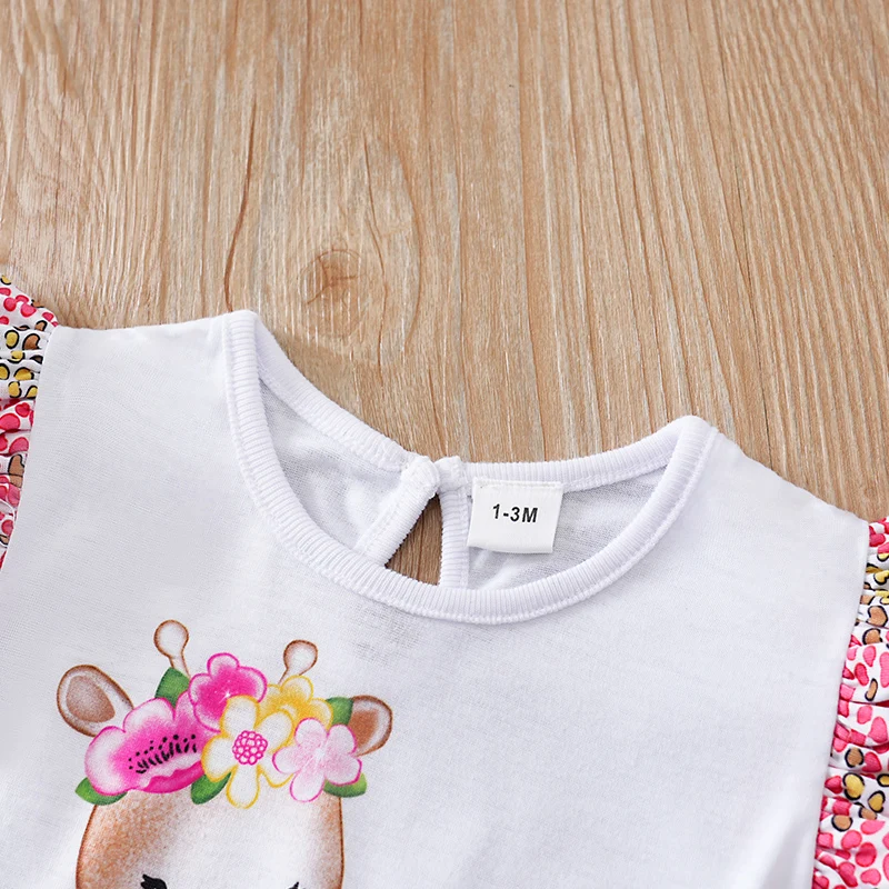 ملابس حديثي الولادة لطيف الكرتون رصدت الغزلان طباعة مريحة لينة فتاة الصيف تحلق كم بذلة الطفل #3