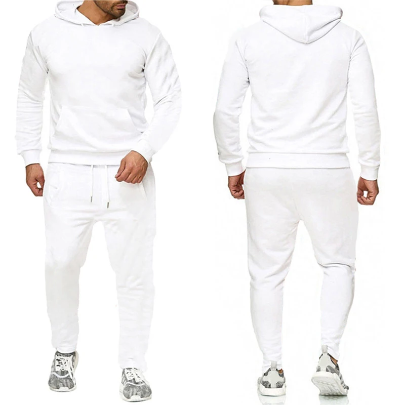 Classic Mens Solid Color Tracksuit Hooded Sweatshirts and Jogger Pants High Quality Male Daily Casual Sports Hoodie Jogging Suit