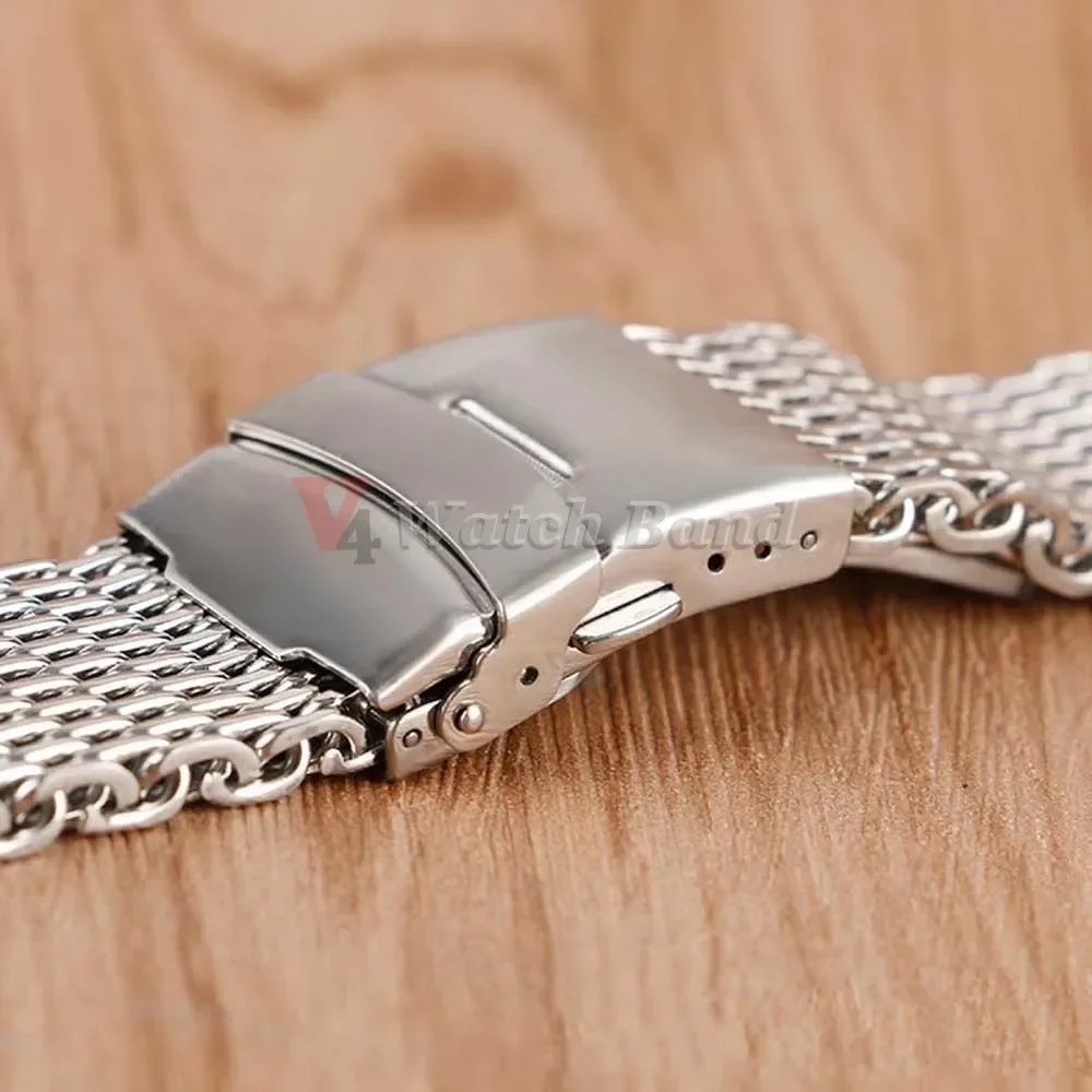 4.0mm Mesh Shark Adjustable Bracelet Diving Milanese Luxury Strap Replacement Solid Stainless Steel Watchband