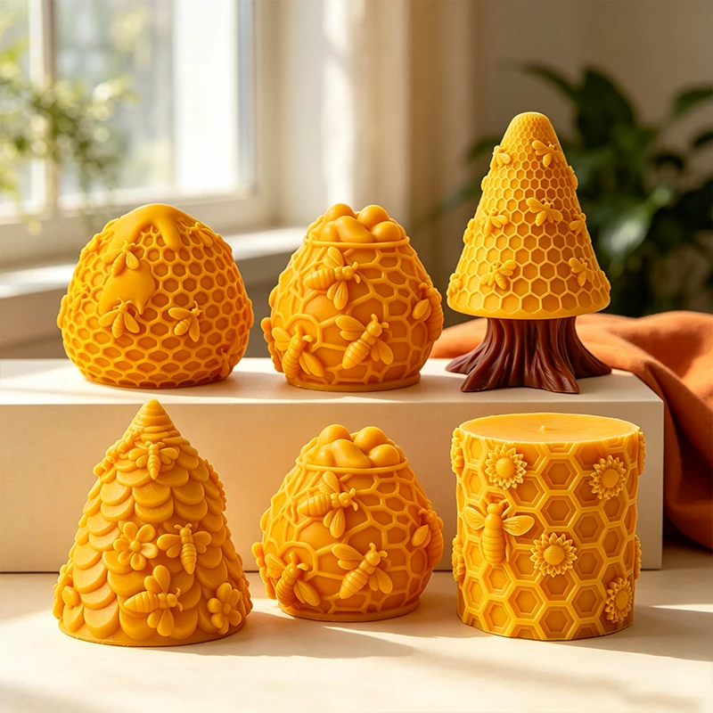 3D Honeycomb Silicone Candle Mold Bee Flower Cylinder Spherical Gypsum Aroma Plaster Scented Candle Mold Home Decor