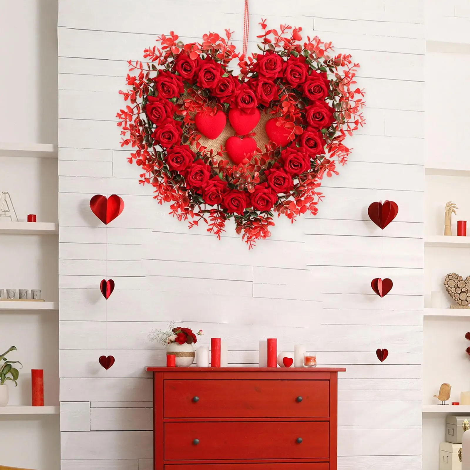 

Heart Shaped Wreath Decorative Backdrop Decoration Versatile Novelty Valentines Day Wreath for Home Wall Indoor Outdoor Party