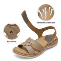 Women Open Toe Flat Sandals Arch Support Adjustable Comfort Summer Beach Casual Walking Shoes - Image 5