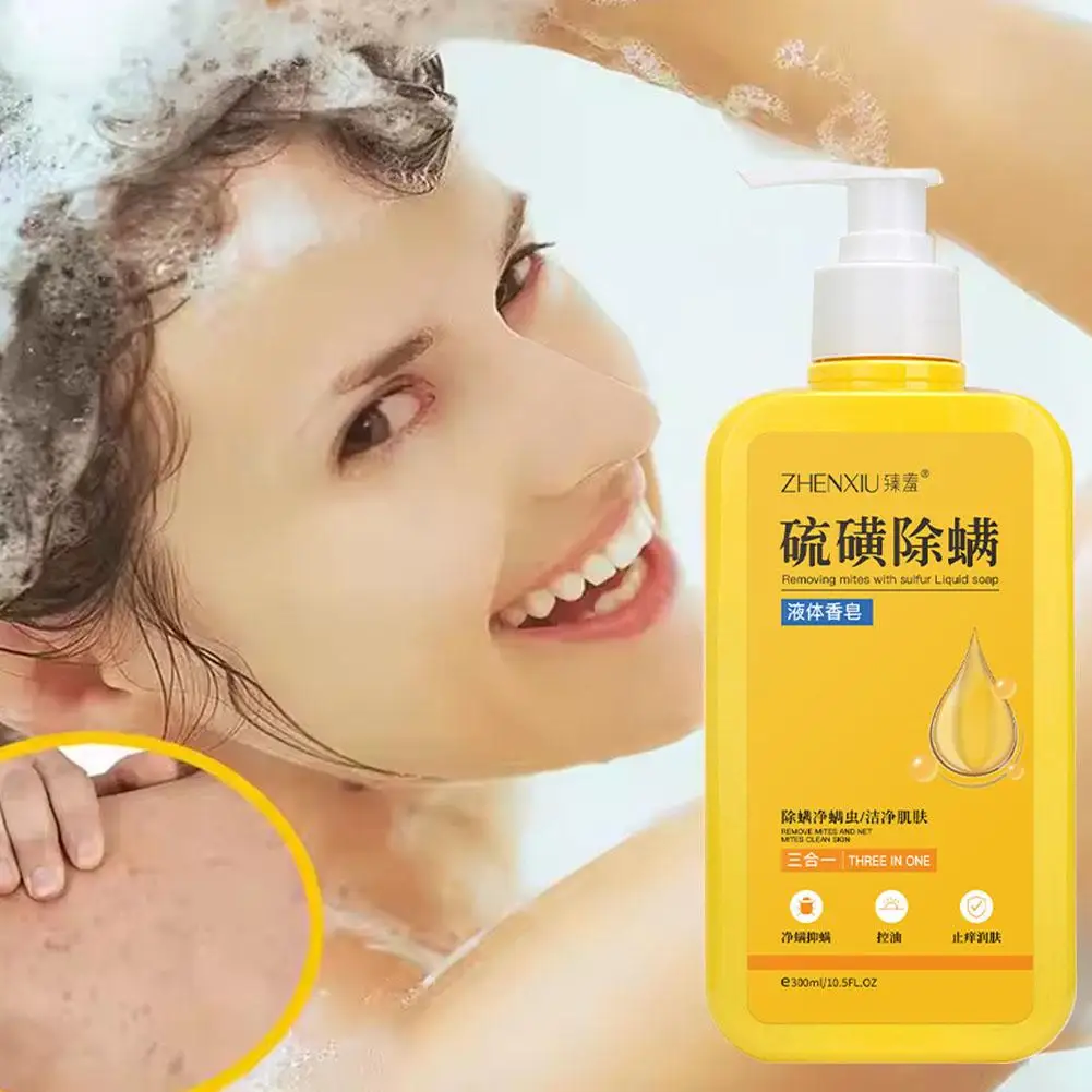 Gel de ducha de agua caliente con azufre, 300ml, limpieza con temperatura, eliminación de ácaros, cuidado de la ducha, Gel corporal S2w5