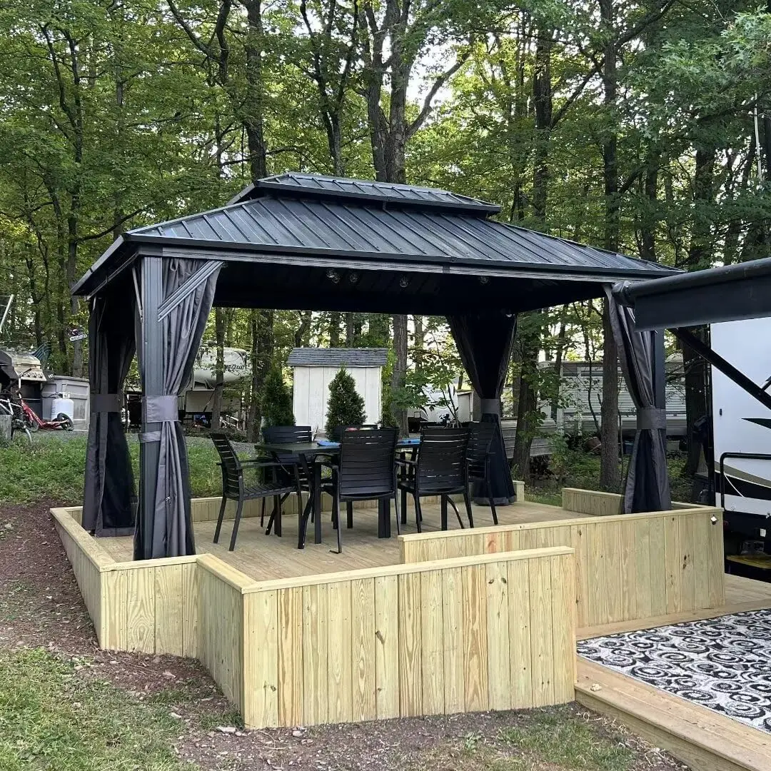 10’ X 12’ Hardtop Gazebo Canopy ,with Netting & Curtains, with Galvanized Steel Double Roof ,Outdoor Aluminum Gazebo