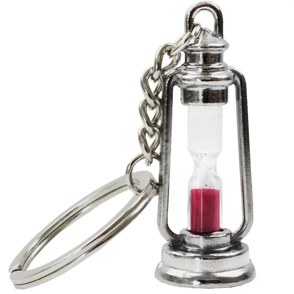 Nostalgic Metal Hourglass Keychain Retro Metal Craft Kerosene Lamp Hourglass Lightweight Car Hourglass Pendant Children's Gift