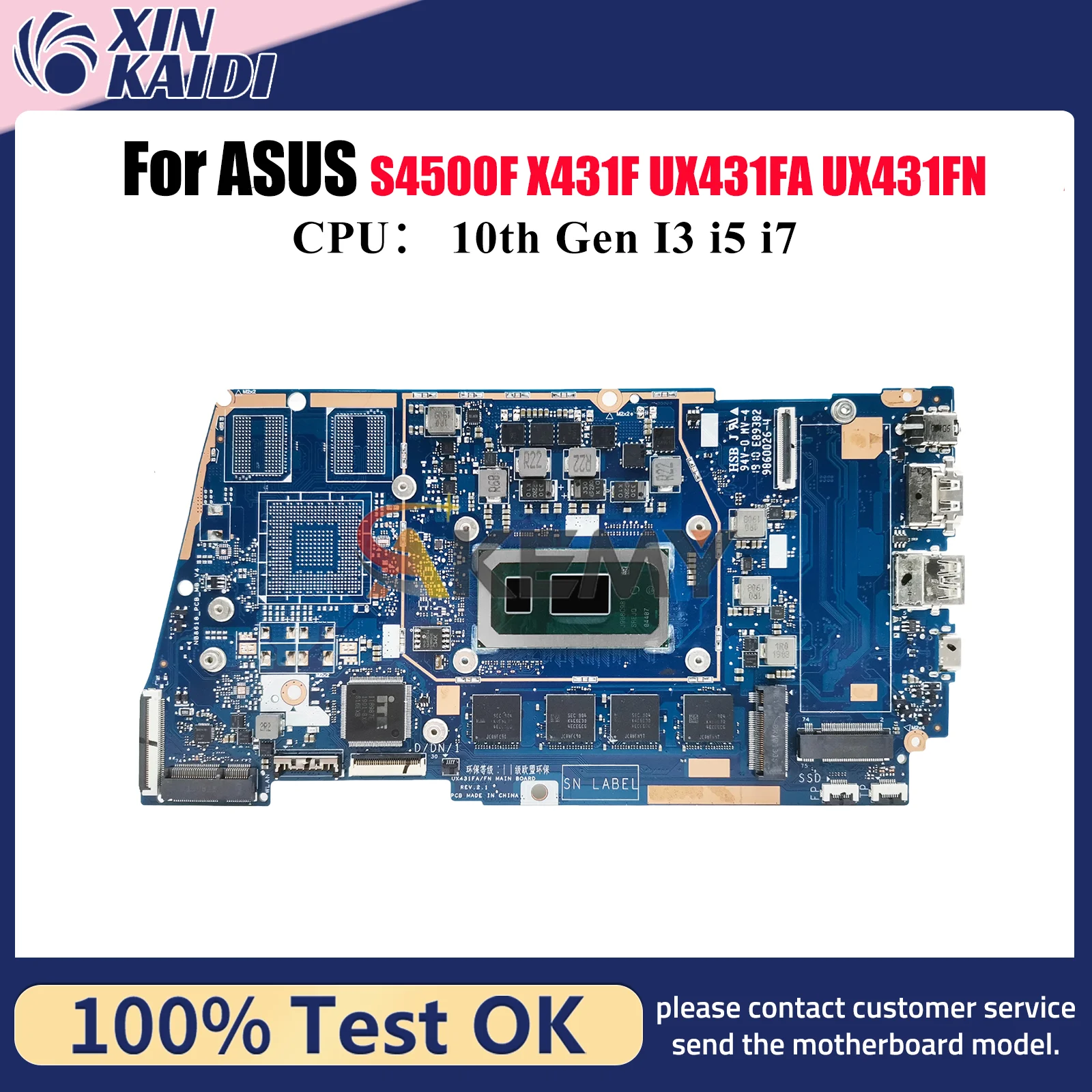 

UX431FA Laptop Motherboard For ASUS ZenBook U4500F UX431FA X431F S4500F UX431F UX431FN S431F Mainboard With 10th Gen I3 i5 i7