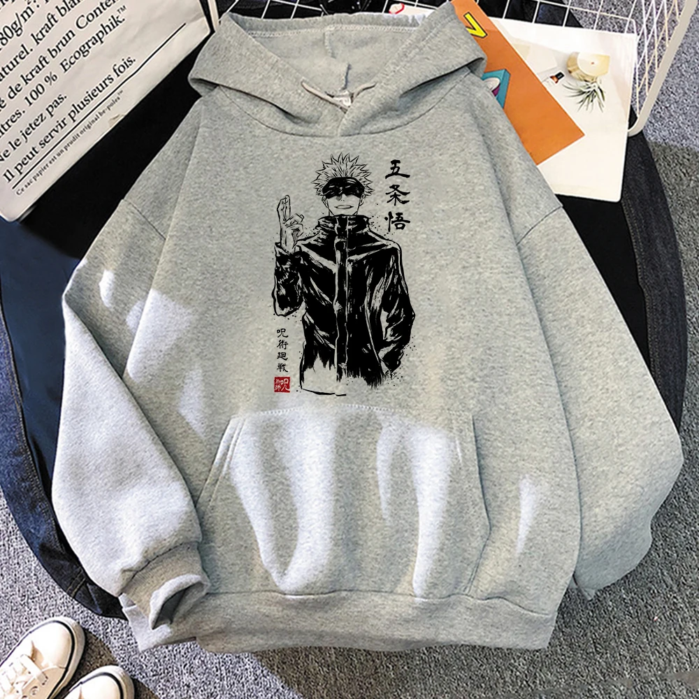 Sudadera Con Capucha de Jujutsu Kaisen para Hombre, camisa de Manga Gojo Satoru Con dibujos animados, estilo japonés, Y2k, color gris