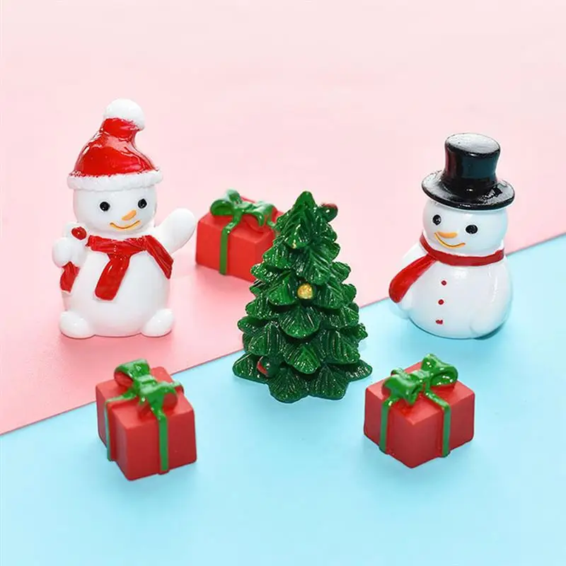 10pcs Mini Resin Christmas Decoration Santa Claus Snowman Tree Landscape Model DIY Garden Figurines Home Globe
