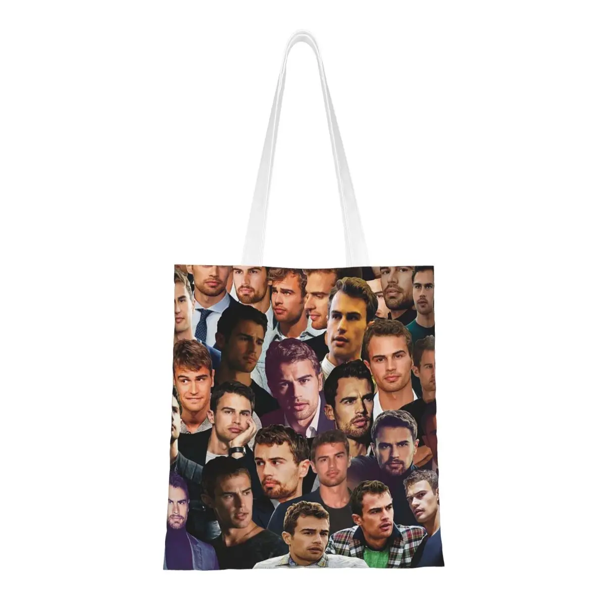 Theo James Photo Collage Shopping Bags Ladies Canvas The Tote Bag Folding Girls Shoulder Tote Travel Handbag