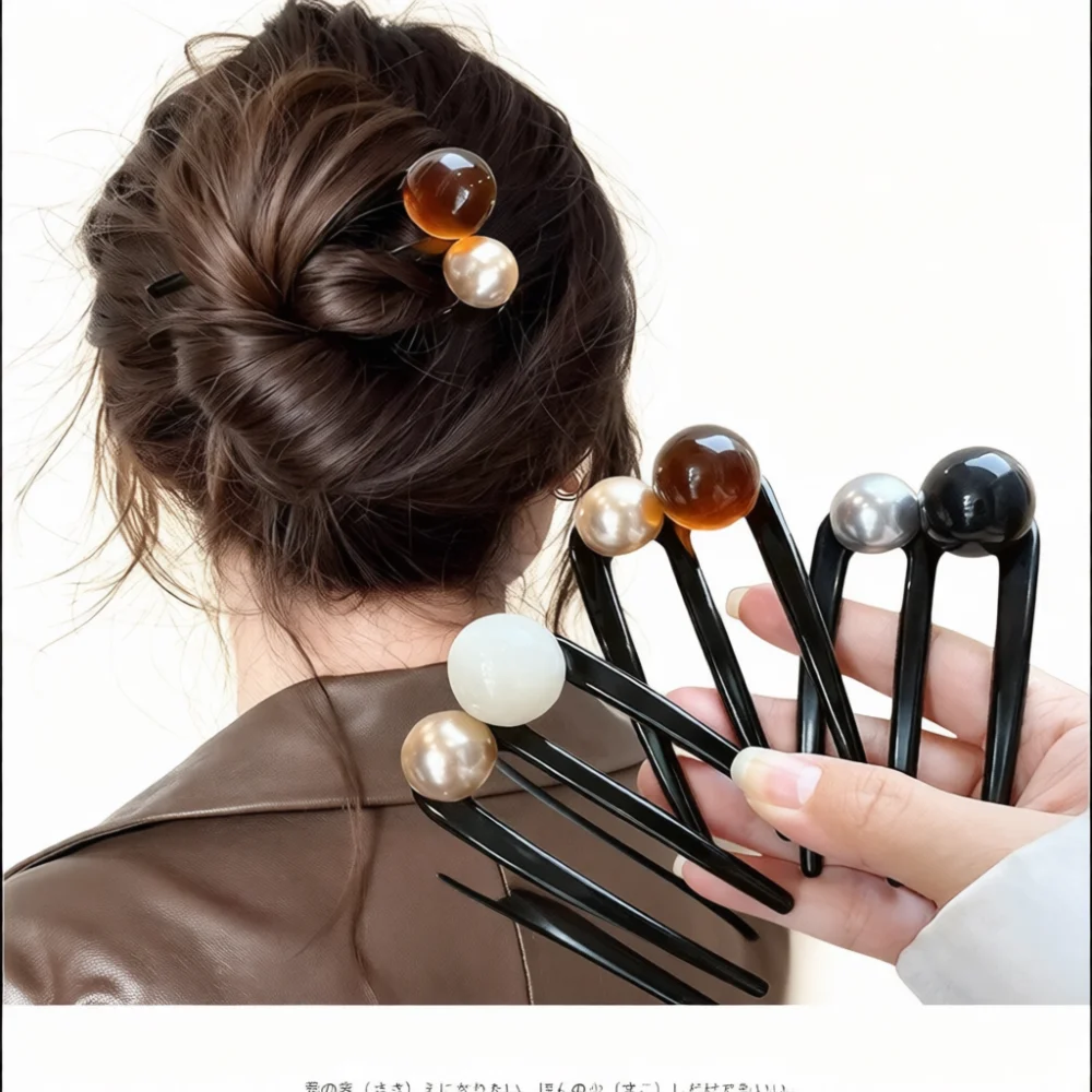 Elegant Three Prong Pearl Hairpin U Shaped Bun Maker Fashion Minimalist Hair Accessory For Women Creative Headwear Styling Tools