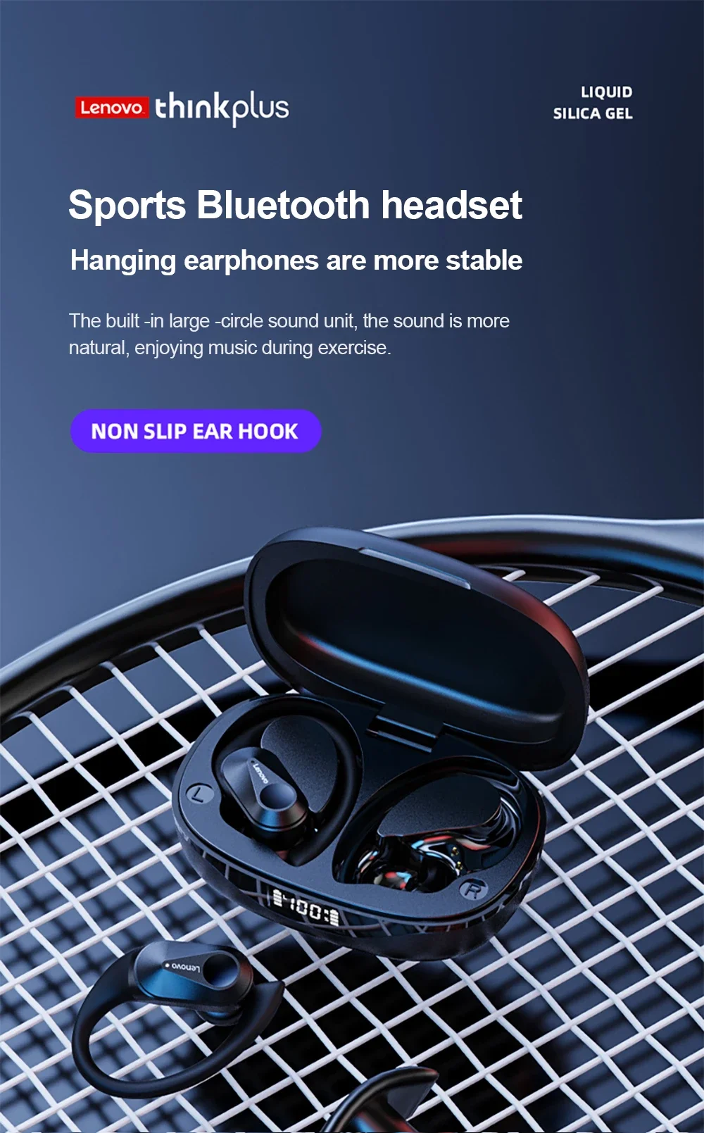 Lenovo LP75 Bluetooth-Headset, Sicherer Ohrbügel, Kabellose Ohrhörer, LED-Batterieanzeige, Ergonomisches Design, Kopfhörer für Outdoor-Aktivitäten – Detail 3