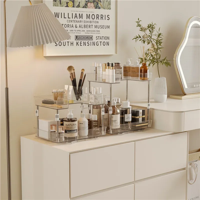 Kitchen Multi-functional Rotating Shelf Multi-layer Seasoning Shelf Non-punching Telescopic Storage Device