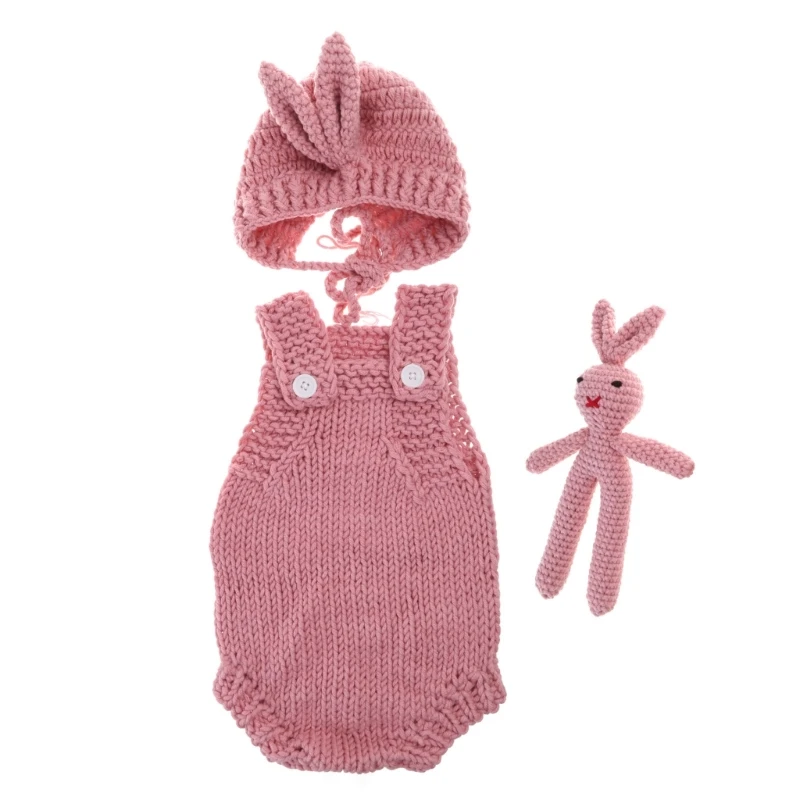 Accessori fotografici per bambine bambini unisex pagliaccetti fatti a mano all'uncinetto cappello coniglietto giocattolo da da