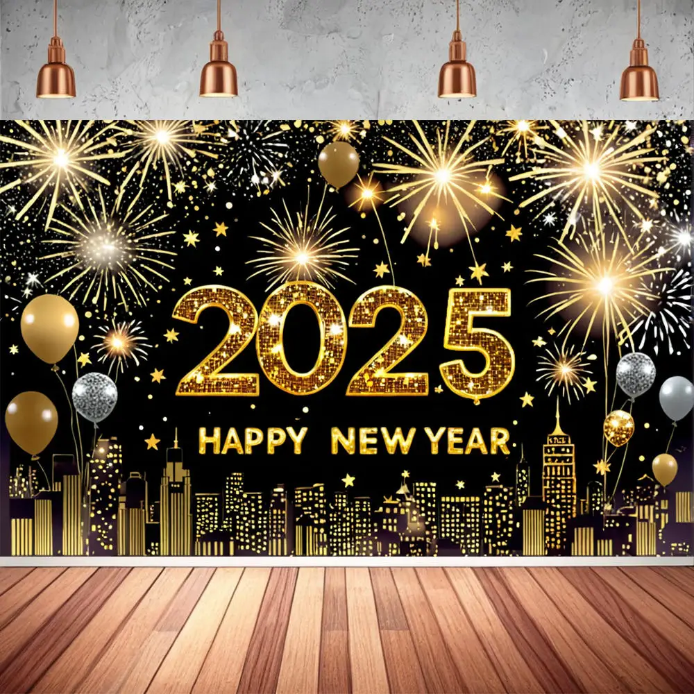 2025 Happy New Year Backdrops for Christmas Photography Decor Background Fireworks Celebrate Party Family Poster Photo Studio