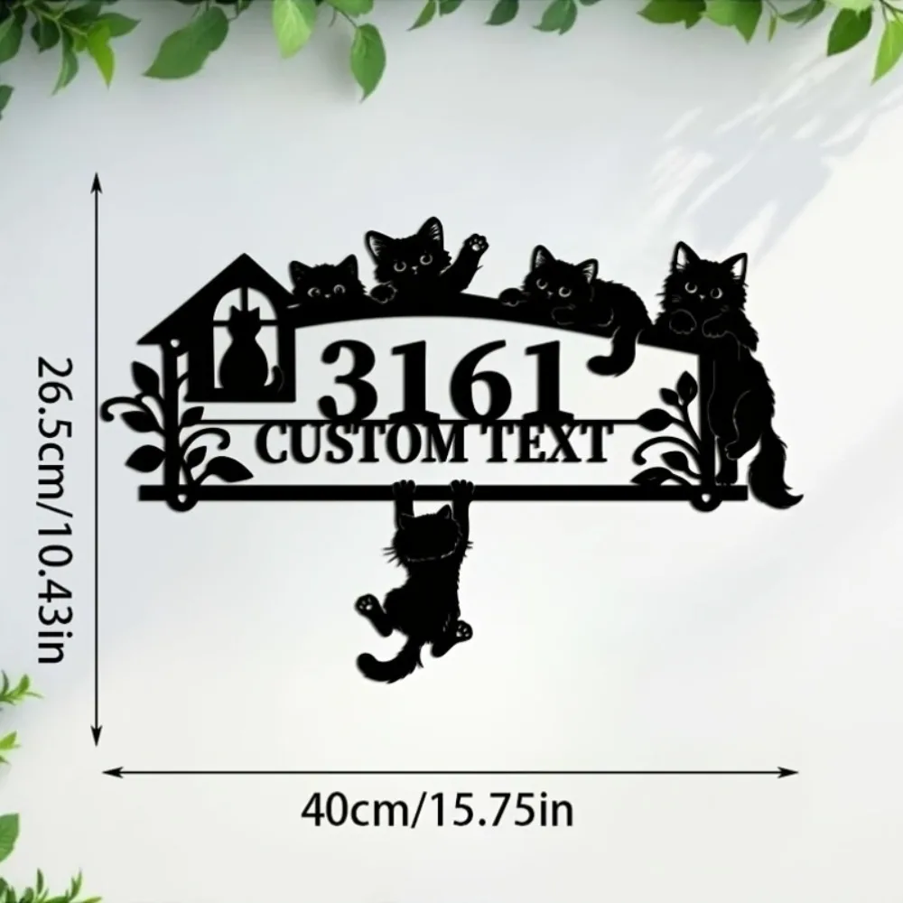 1Pcs Personalized Iron Cat House Sign Custom Street Address Number Stylish Outdoor Wall Decor New House Gift