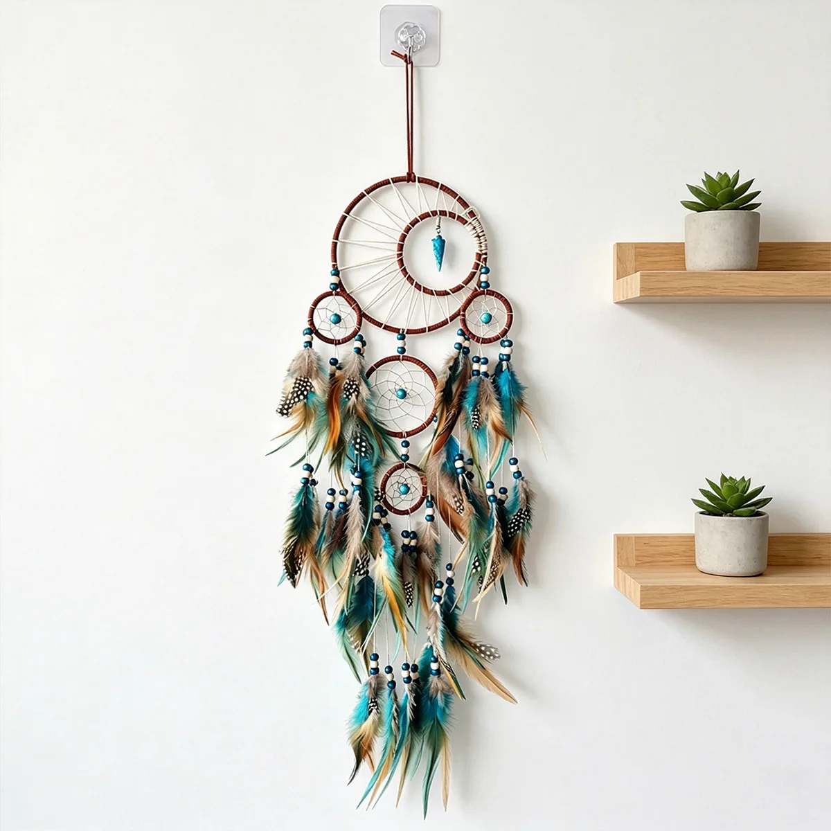 YFY arrow pendant, five rings dream catcher, turquoise handmade pendant, retro homestay room wall wind chime pendant