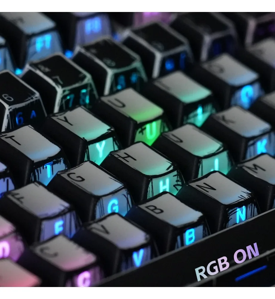 Black and white comics side-through keycaps custom-made personalized DIY computer accessories original two-color injection