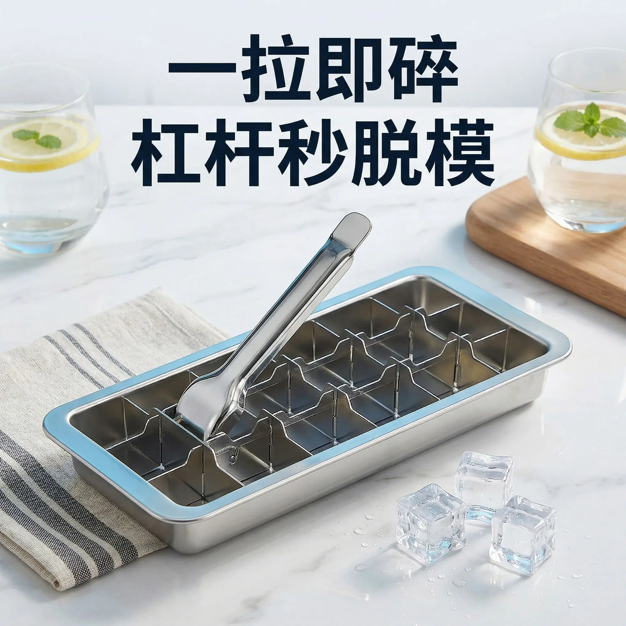 Stainless Steel Ice Cube Tray with Lever Release 18 Grid Easy-Release Mold for Freezer Whiskey Cocktail Drinks Kitchen Bar Party