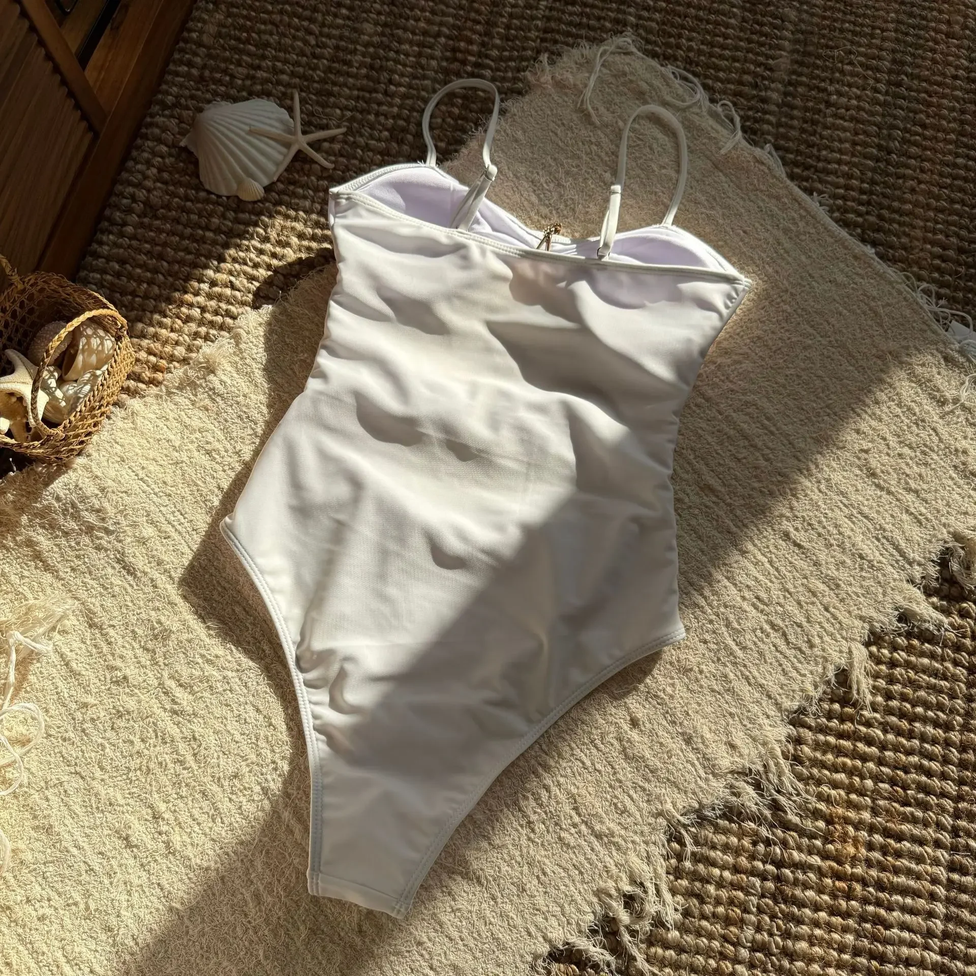 Solid Starfish decoration Bandeau One Piece Swimsuit Hollow-out Strapless Swimwear Elegant Beachwear Monokini