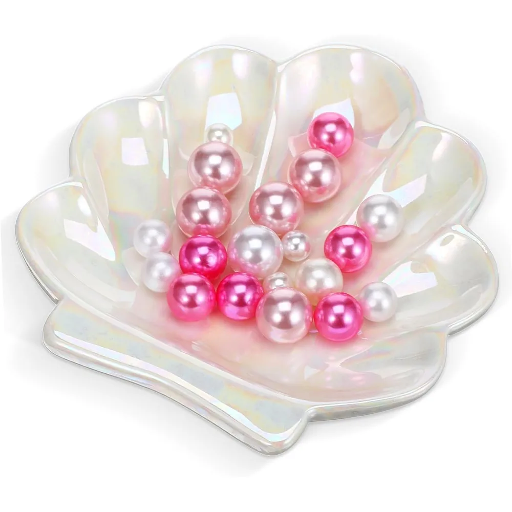 لوحة مجوهرات من السيراميك على شكل صدفة إبداعية، صينية تخزين خفيفة الوزن للخواتم والأقراط والقلائد المزخرفة متعددة الوظائف أو