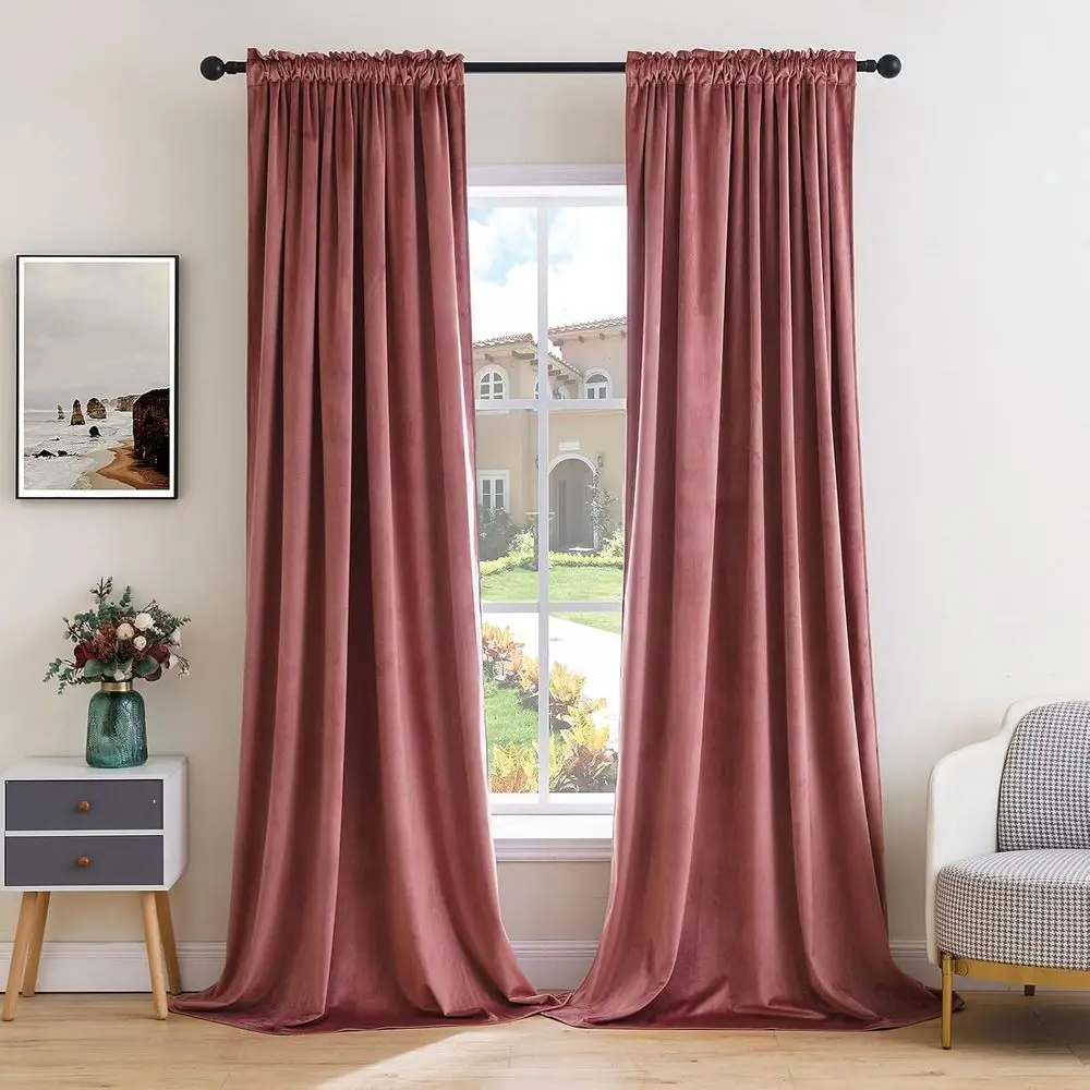 

Dusty Rose Pink Velvet Curtains Thermal Insulated Blackout Curtain Drapes or Bedroom Living Room kening 84 Inches Long Curtains