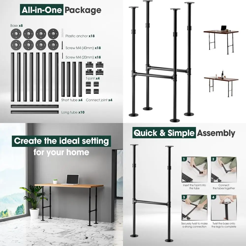 

Набор из 2 глянцевых черных металлических ножек стола в индустриальном стиле, 38 часа, для столов, столов и проектов своими руками.