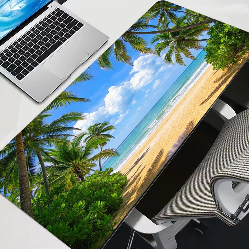 Mouse Pad Beautiful Seaside Beach With Coconut Trees Gamer Rug XXL Tablet Keyboard Carpet Gaming Accessories Mousepad