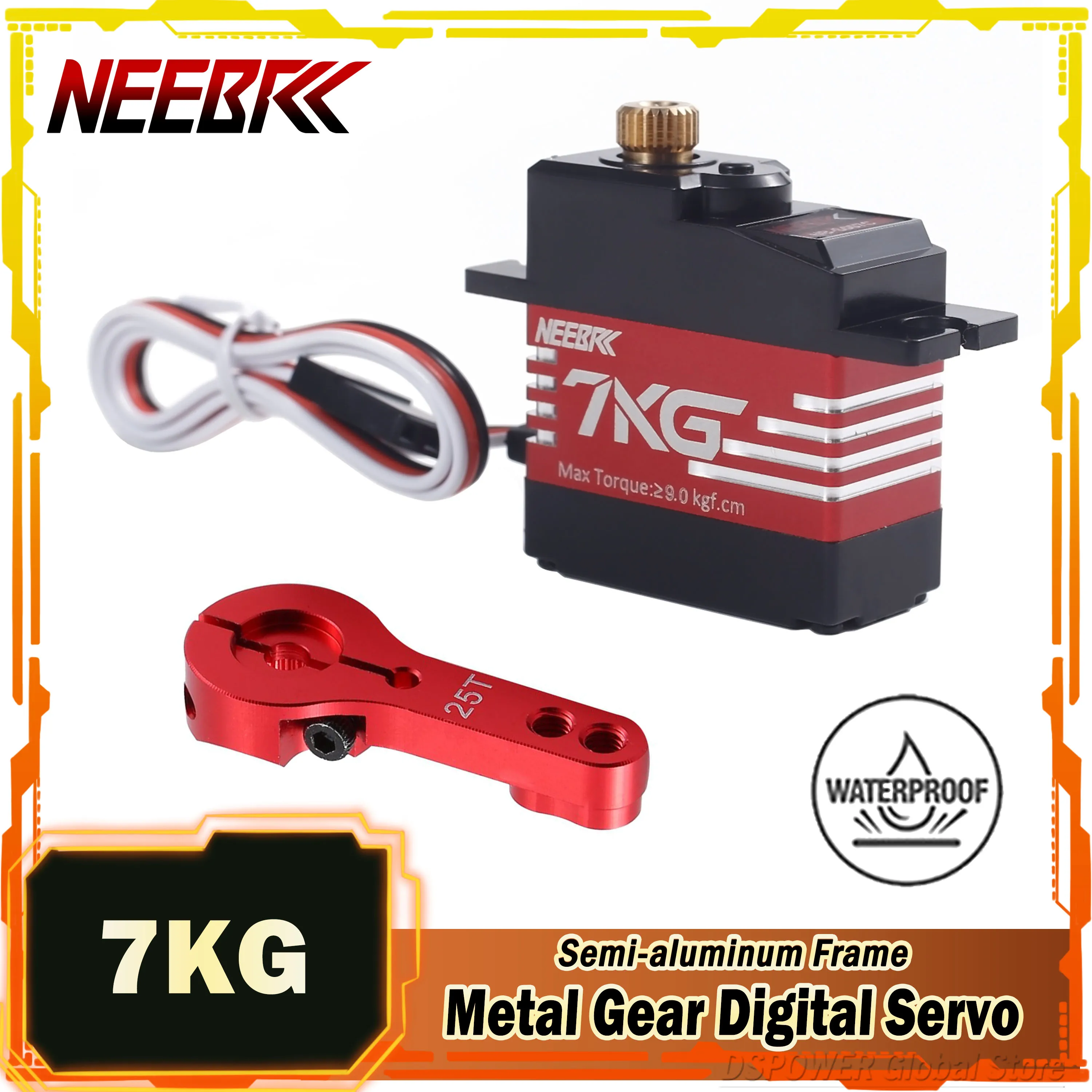 NEEBRC 7KG 21G 17G Metal Gear Semi-aluminum Frame Digital Servo Motor with 25T Arm for 1/18 1/16 RC Car WLTOYS Boat Plane Robot