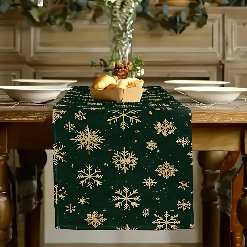 1 Stück festlicher Weihnachts-Tischläufer, goldene Schneeflocken, Esszimmerpartys für drinnen und draußen, Neujahrs- und Feiertagsdekorationen