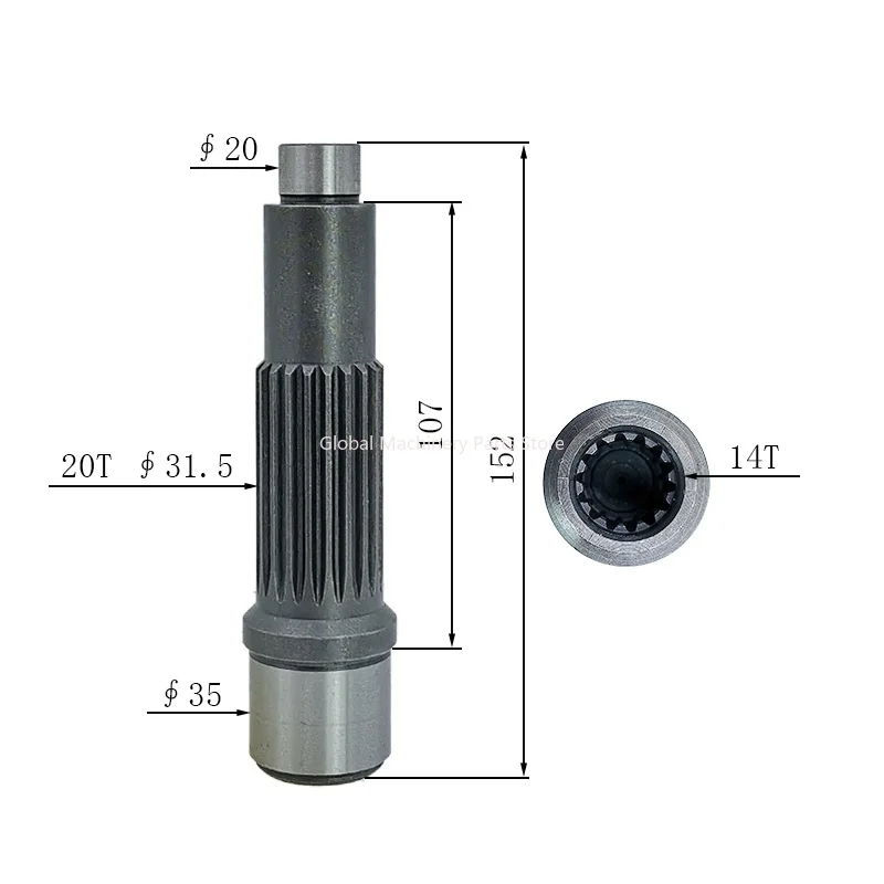 

Suitable for Sany SY75C-8 and SY75C-9 Excavator Travel Motor Gear Pump Shaft/Motor Shaft 14/20 Teeth